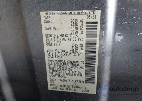 2021 Nissan Rogue Sv Fwd from USA, damaged, VIN 5N1AT3BA6MC770738